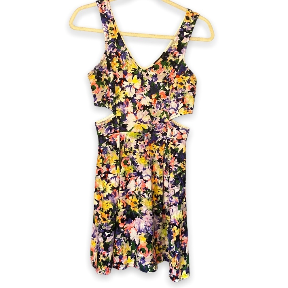 Aqua Floral Cutout Skater Mini Dress